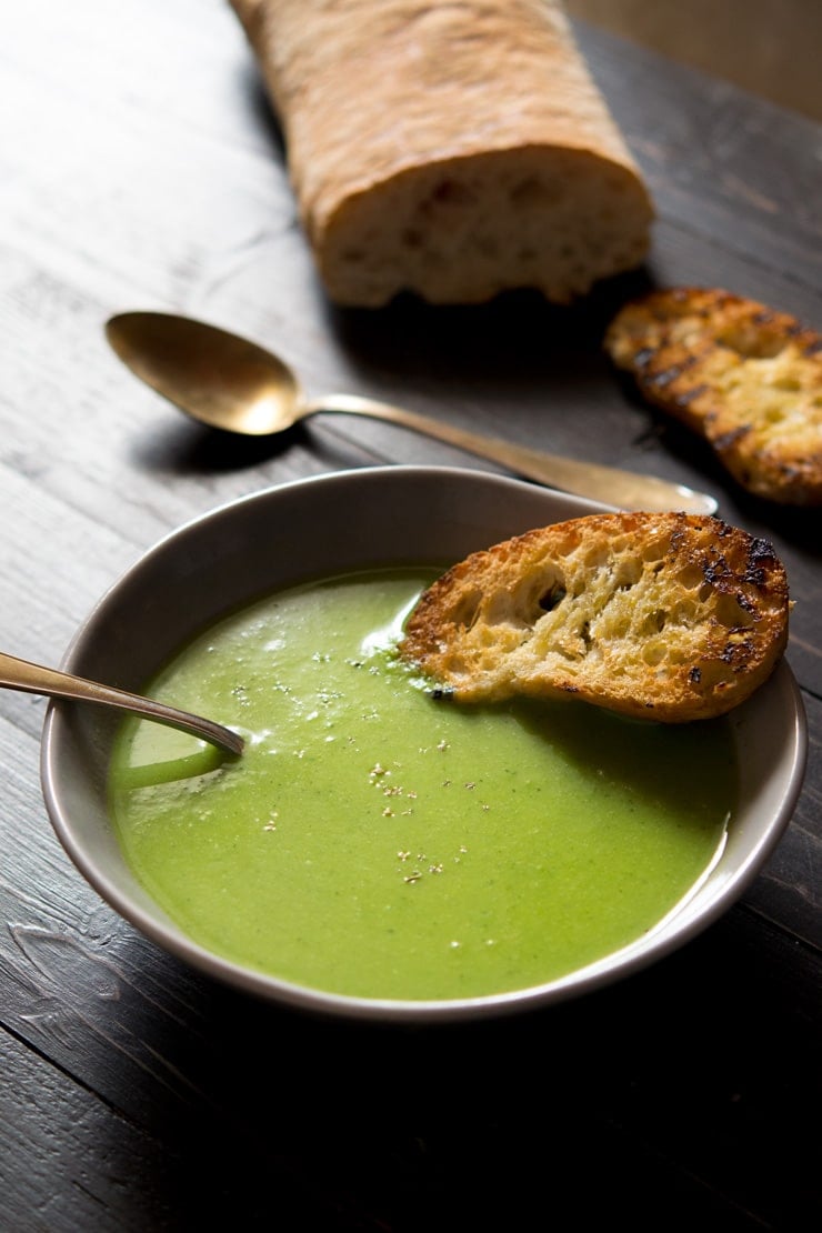 Green Pea Soup with Leek and Zucchini Inside The Rustic Kitchen