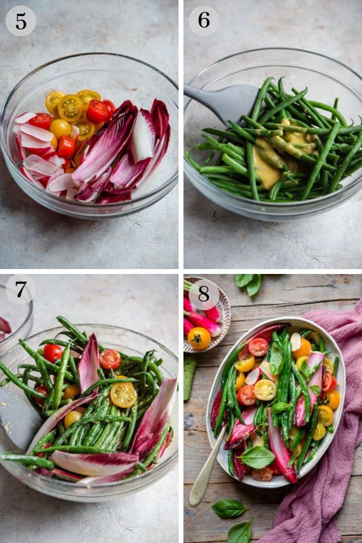 Step by step photos for making a green bean salad