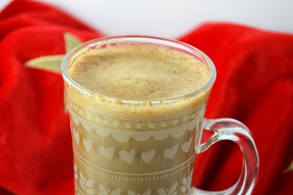 A close up of banana milk coffee in a mug