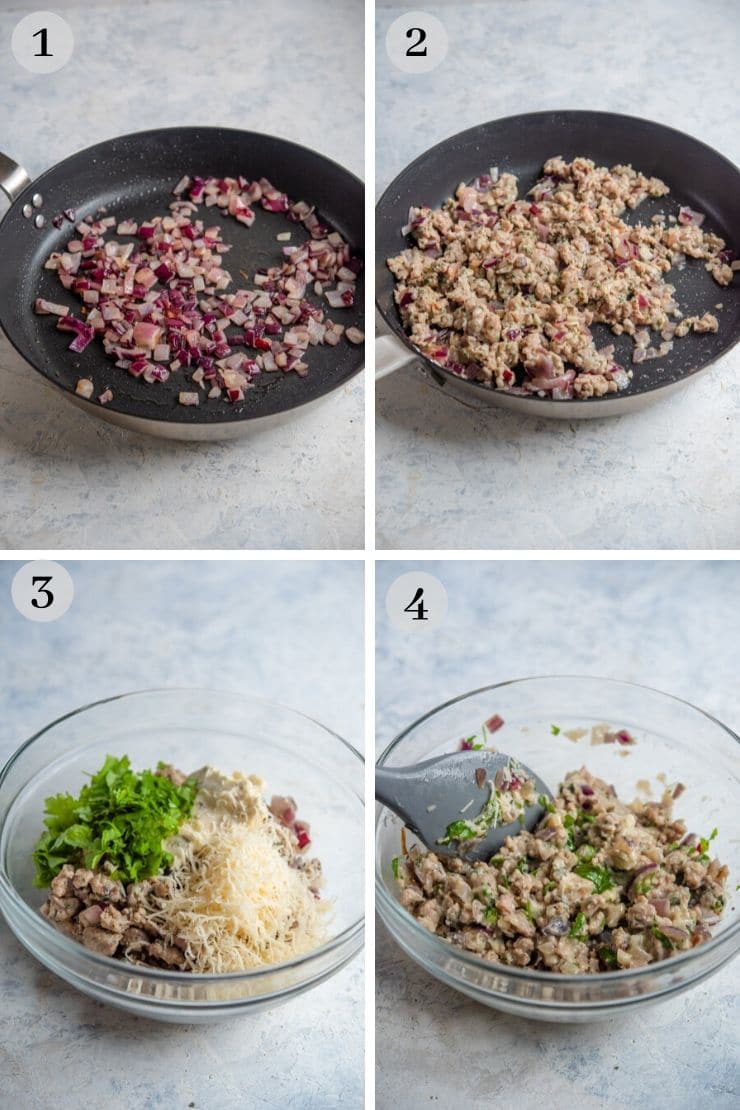 Step by step photos for how to make sausage stuffed mushrooms