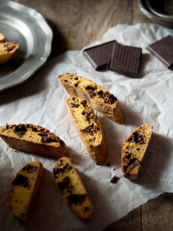 Orange chocolate cantucci biscuits. A simple, easy and delicious recipe for a traditional Italian cookie that's perfect for dunking in small glasses on vin santo (dessert wine). Authentic Italian recipes and Traditional Italian recipes at Inside The Rustic Kitchen.