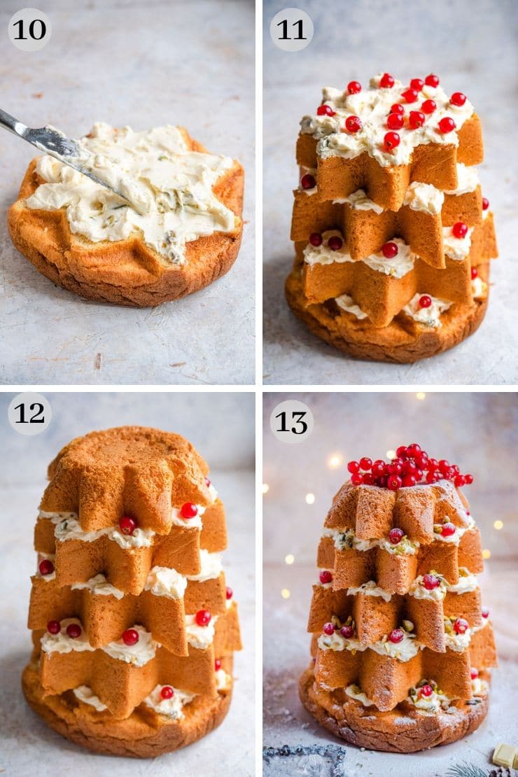 Step by step photos for making a pandoro christmas tree cake