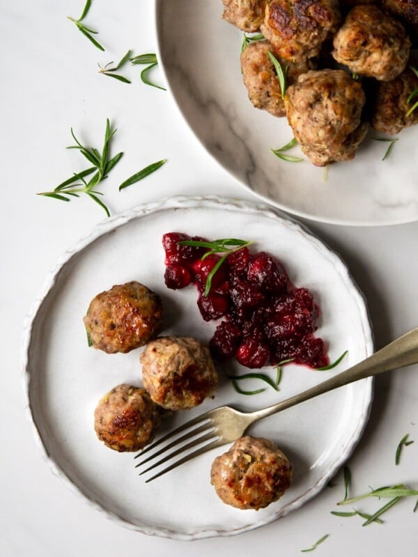 Sausage stuffing balls on a rustic plate