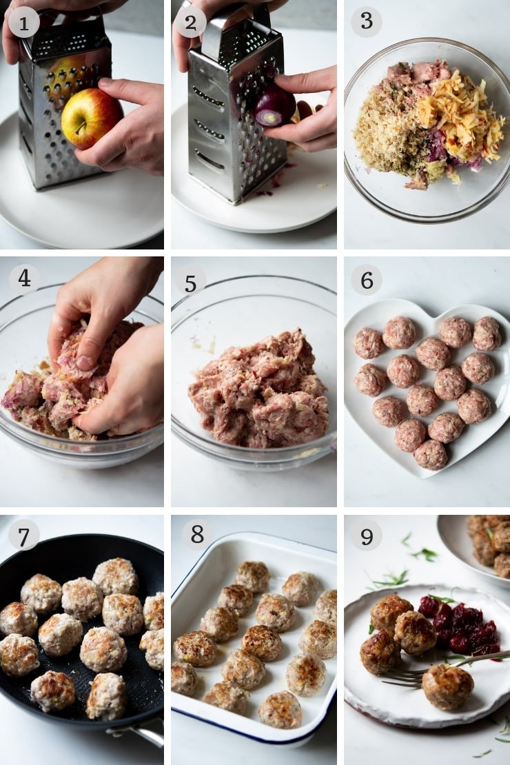 Step by step photos for making sausage stuffing balls