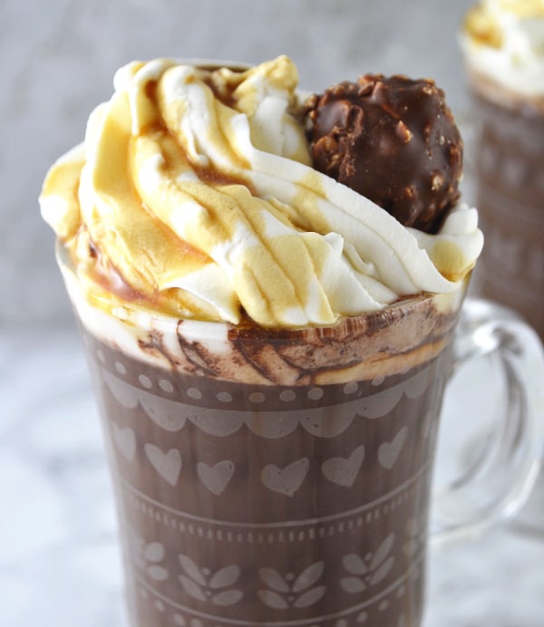 Baileys hot chocolate with maple whipped cream www.insidetherustickitchen.com