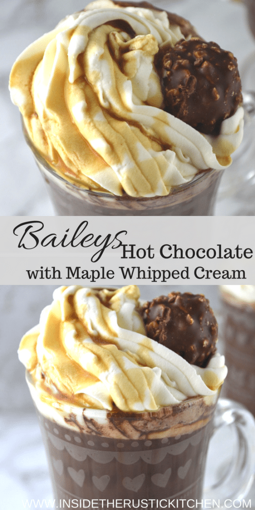 Baileys hot chocolate with maple whipped cream www.insidetherustickitchen.com