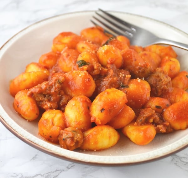 Gnocchi with tomato and Nduja www.insidetherustickitchen.com