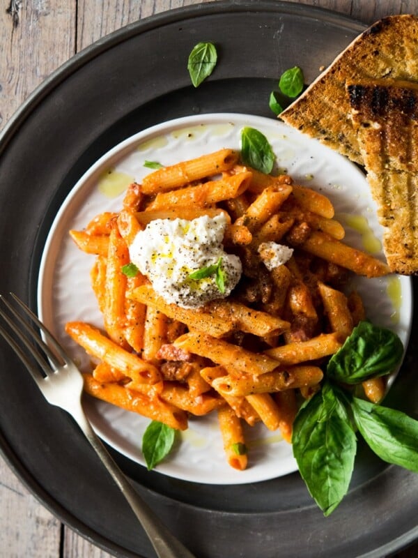 pasta with pancetta with ricotta and basil
