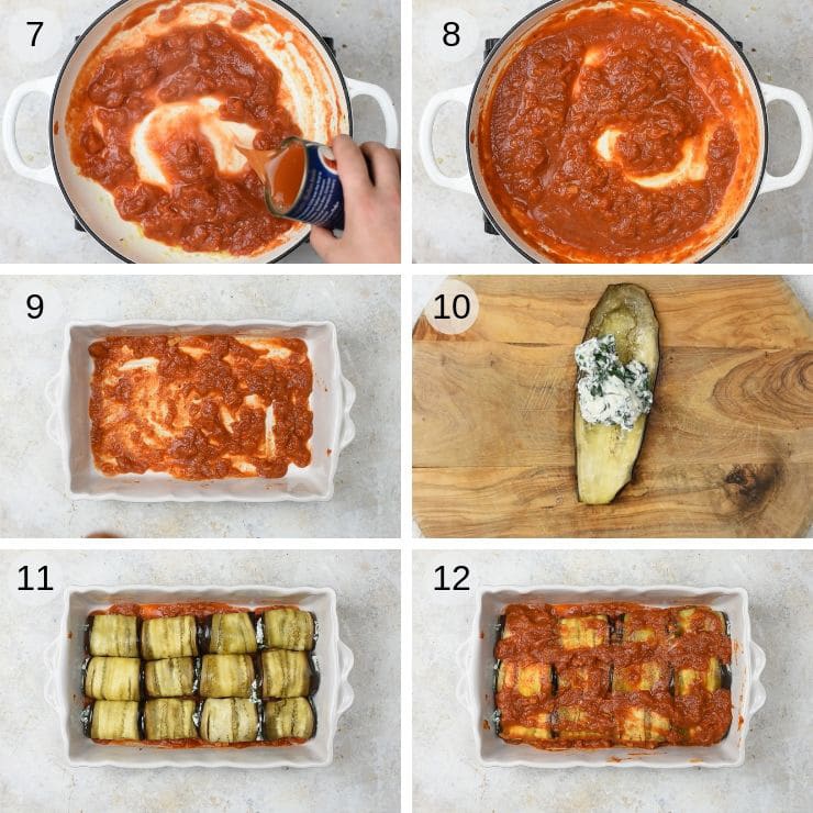 Step by step photos for assembling eggplant rollatini