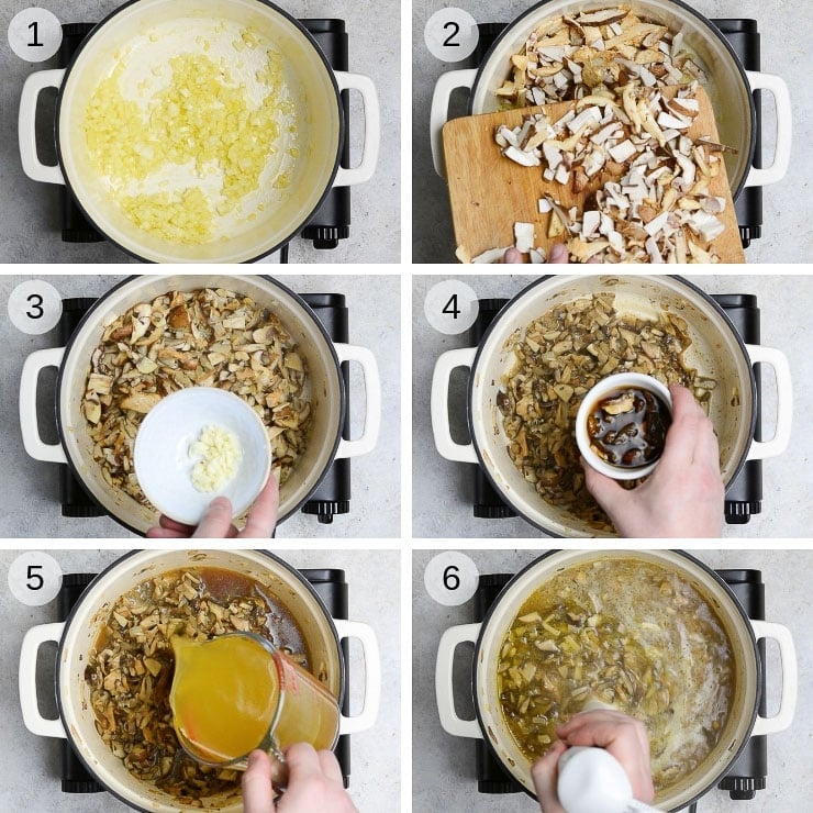 Step by step photos for making creamy mushroom soup