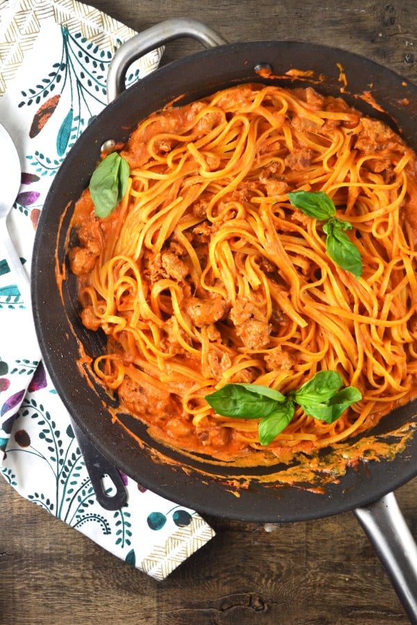 Creamy Sausage Linguine Inside The Rustic Kitchen