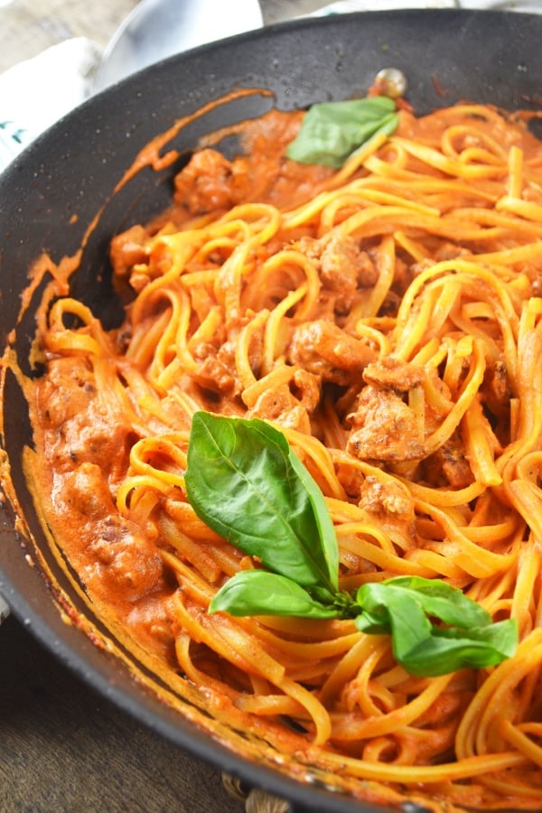 Creamy Sausage Linguine Inside The Rustic Kitchen
