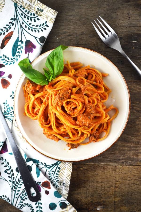 Creamy Sausage Linguine Inside The Rustic Kitchen