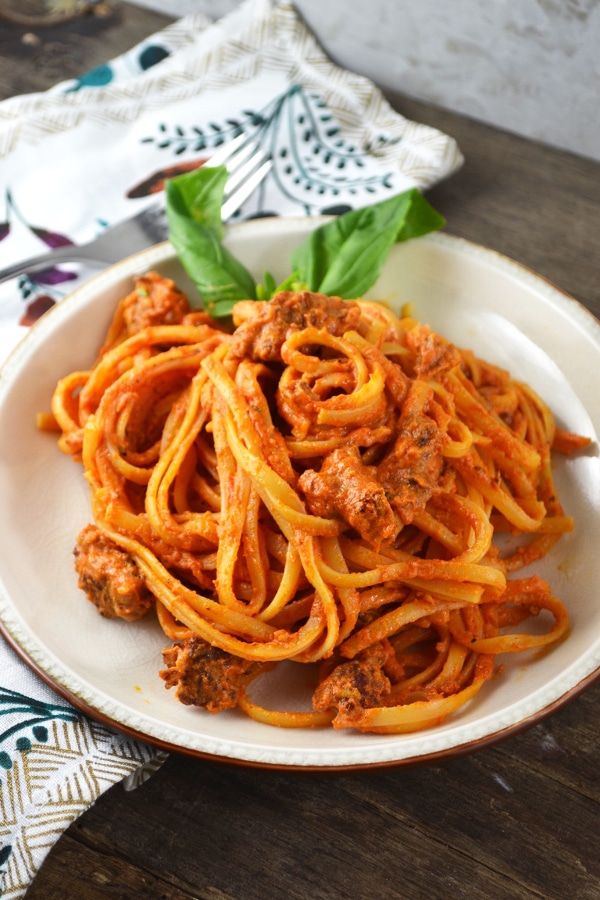Creamy Sausage Linguine Inside The Rustic Kitchen