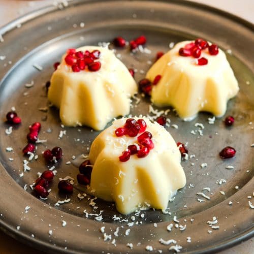 White chocolate panna cotta on a serving plate