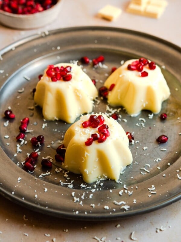White chocolate panna cotta on a serving plate
