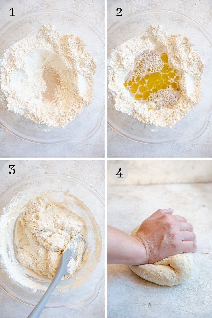 Step by step photos for making rosemary focaccia