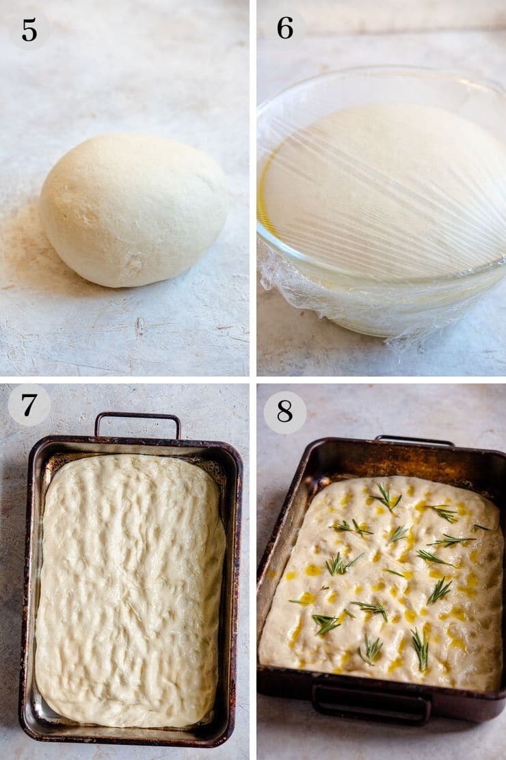 Step by step photos for rolling our rosemary focaccia