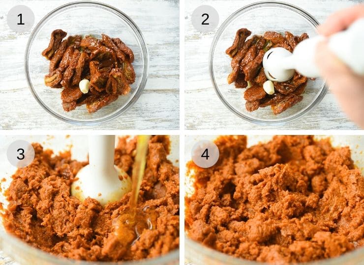 Step by step photos for making red pesto
