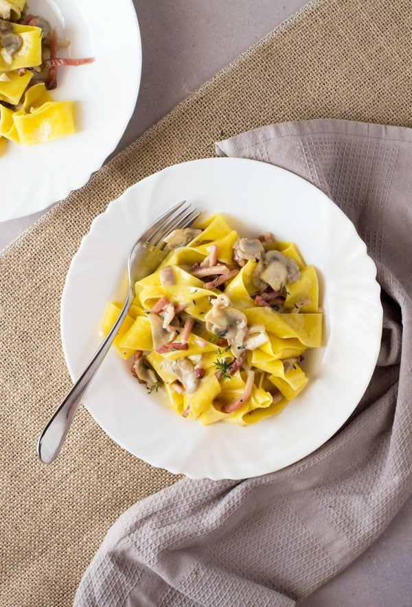 Speck and Mushroom Pappardelle www.insidetherustickitchen.com