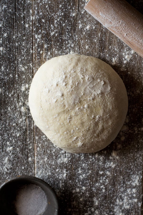 An overhead shot of yeast free pizza dough