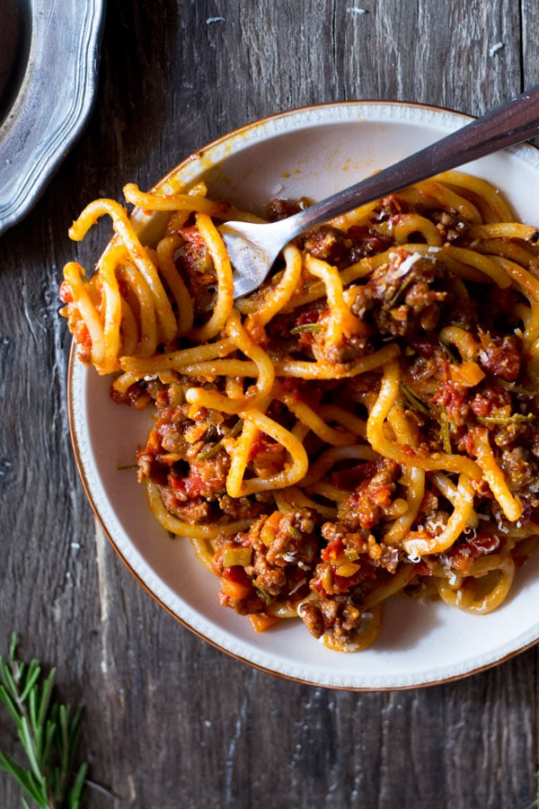 Pici-with-Tuscan-sausage-ragu-inside-the-rustic-kitchen