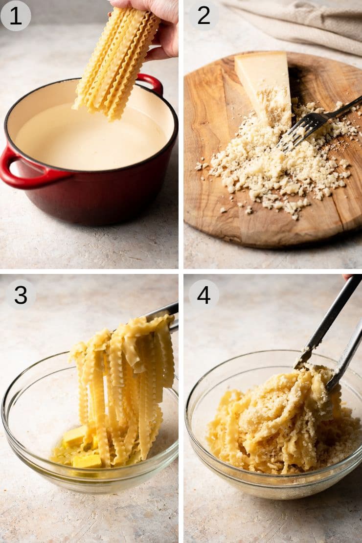 Step by step photos for making parmesan pasta