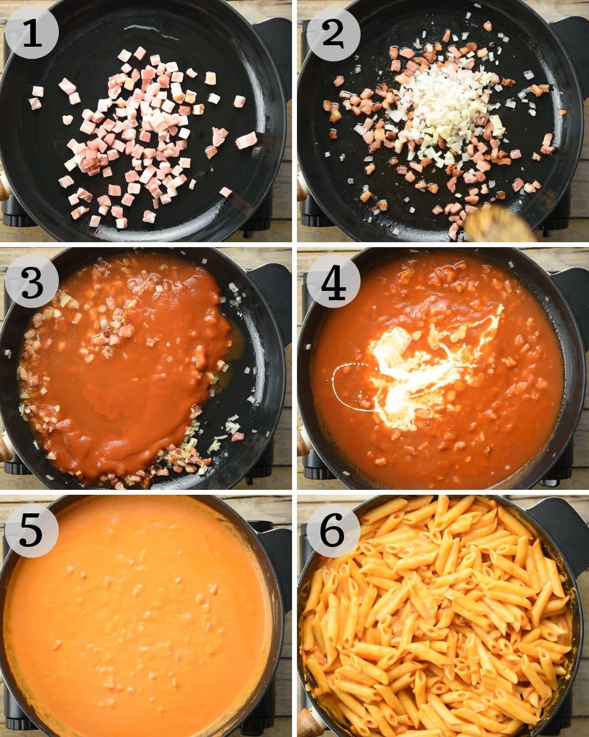 Step by step photos for making penne alla vodka