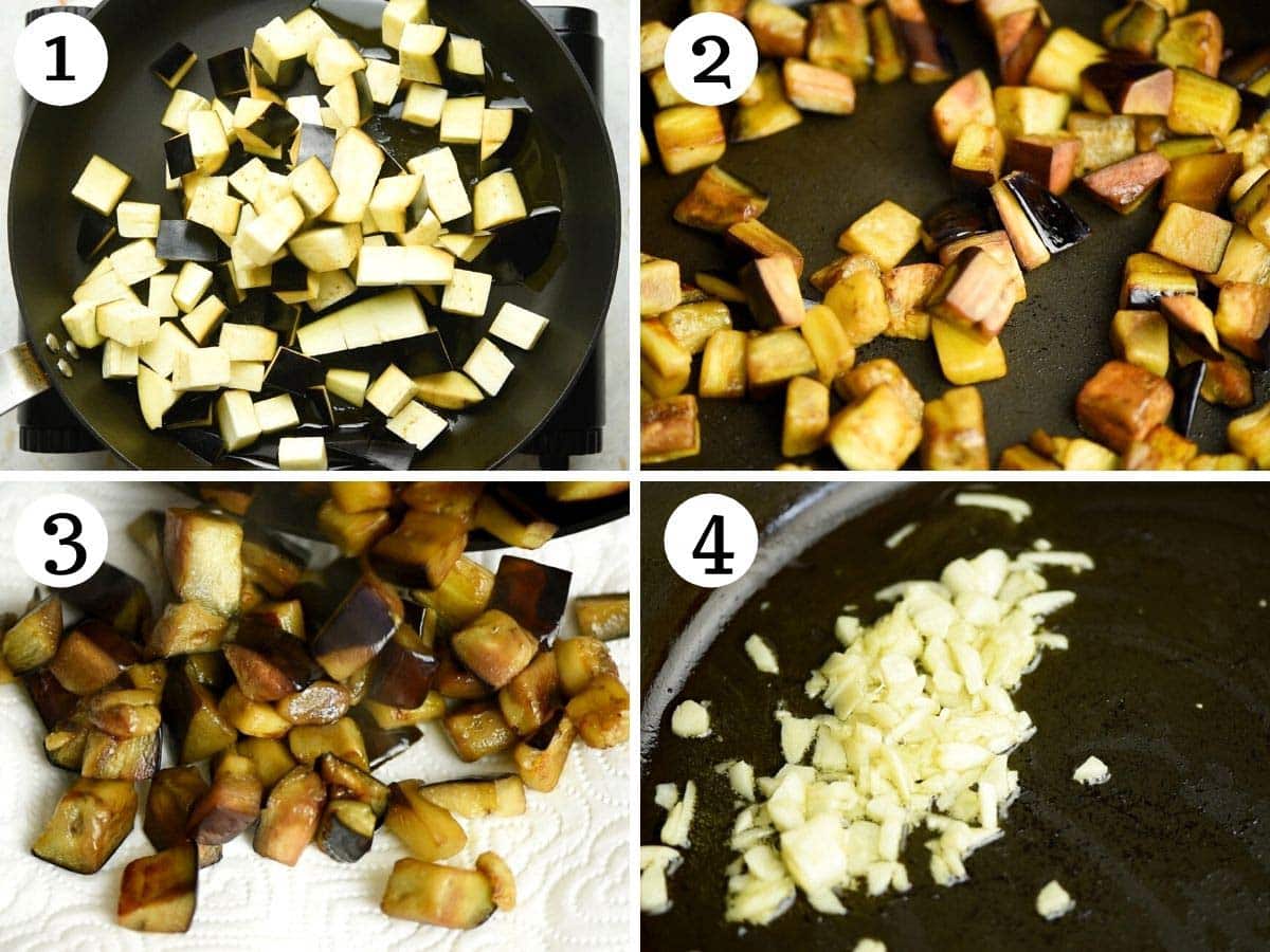 Step by step photos showing you how to fry eggplant