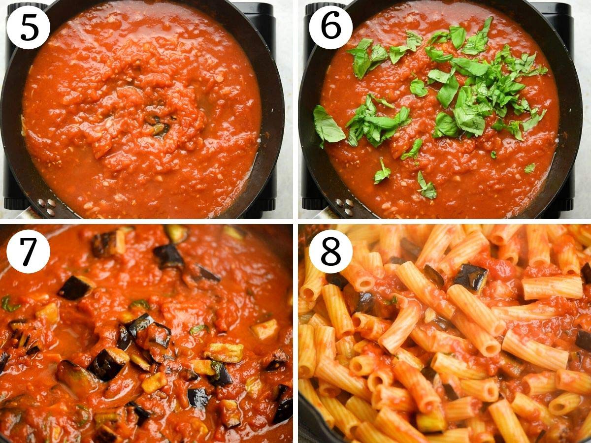 Step by step photos showing how to make Pasta alla Norma pasta sauce