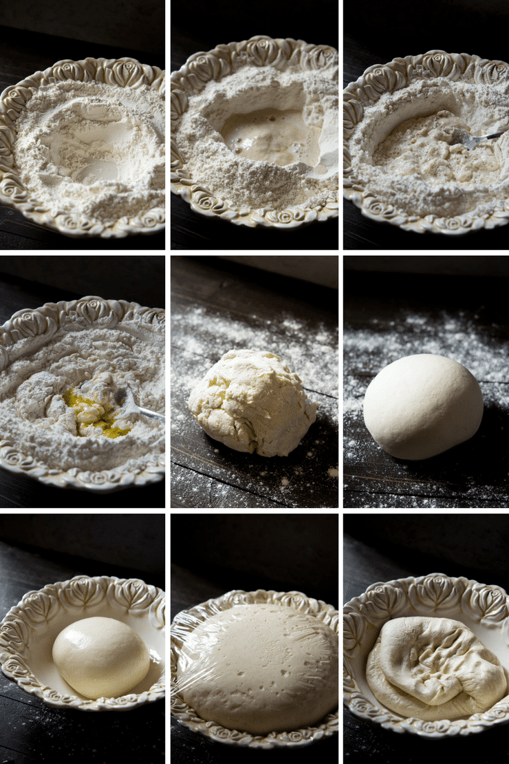 step by step photos on how make basic pizza dough for a basil pesto pizza recipe