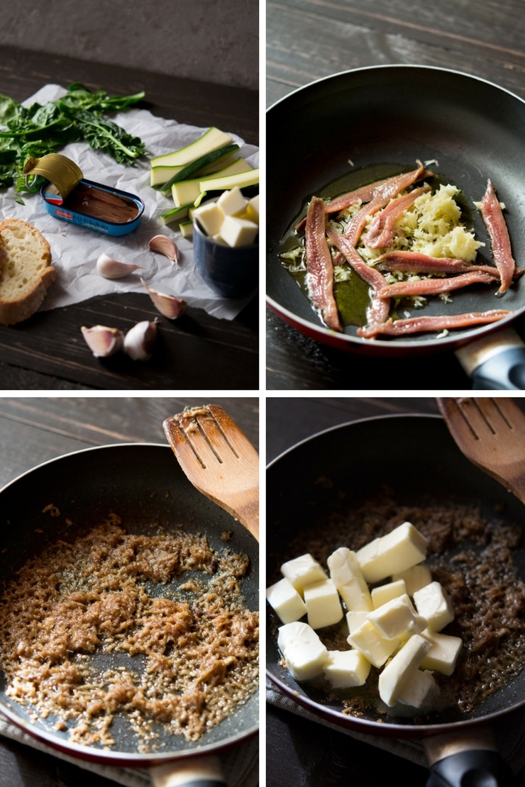 Step by step photos on how to make a bagna cauda recipe (anchovy, garlic butter dip)