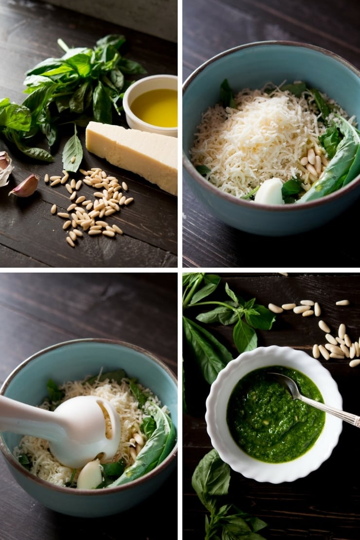 Step by step photos on how to make basil pesto