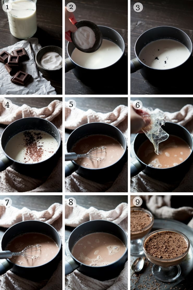 Step by step photos on how to make chocolate panna cotta