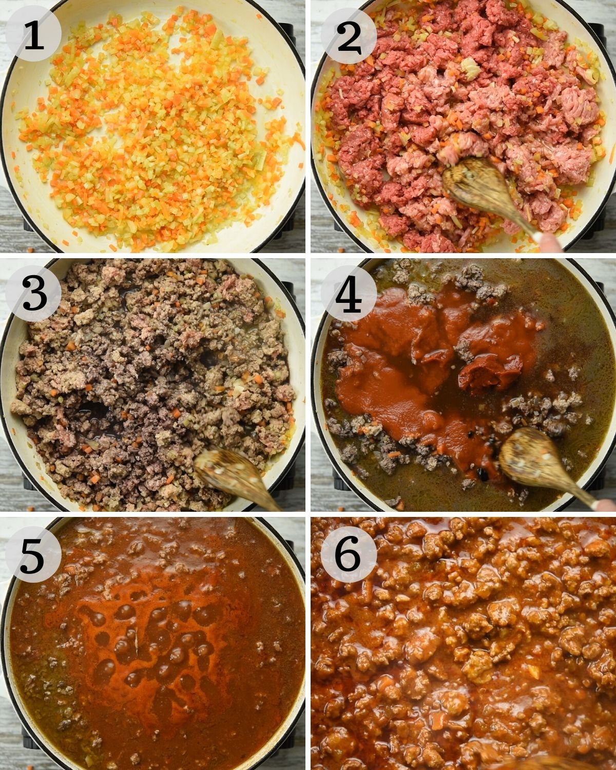 Step by step photos for making beef ragu