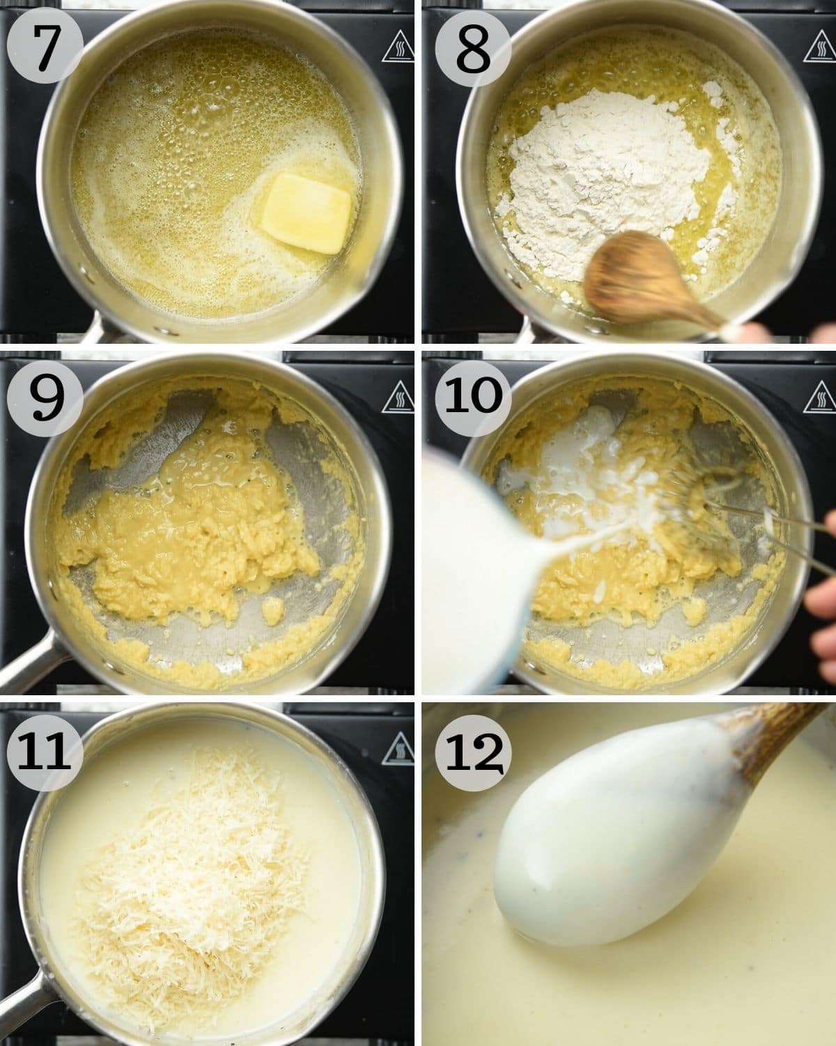 Step by step photos for making bechamel sauce