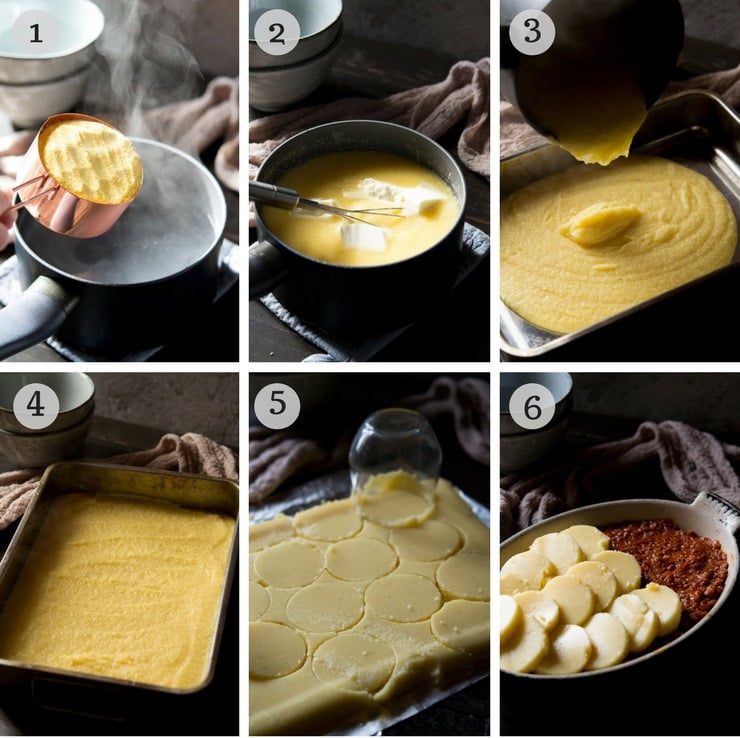 Step by step instructions for how to make a ragu wth baked polenta