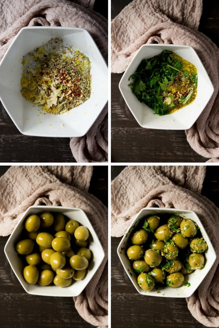 Step by step photos for making marinated olives