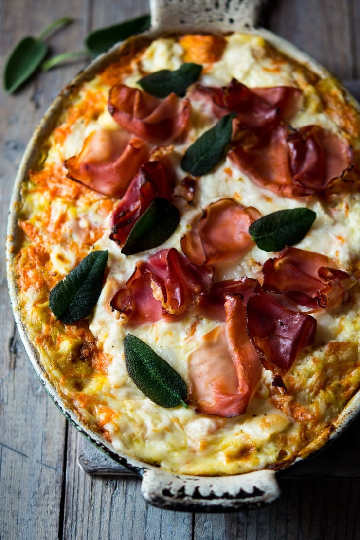 A close up of butternut squash lasagna