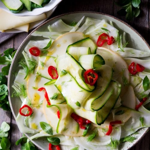 courgette salad with fennel and chilli on a large plate