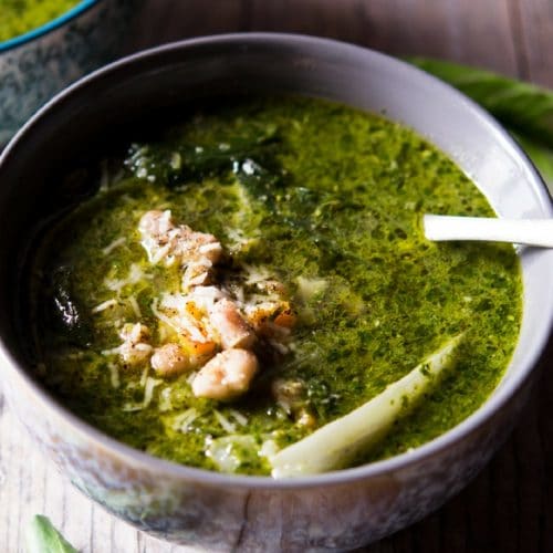 Vibrant Green Soup With Pesto, Greens & Beans Inside The Rustic Kitchen
