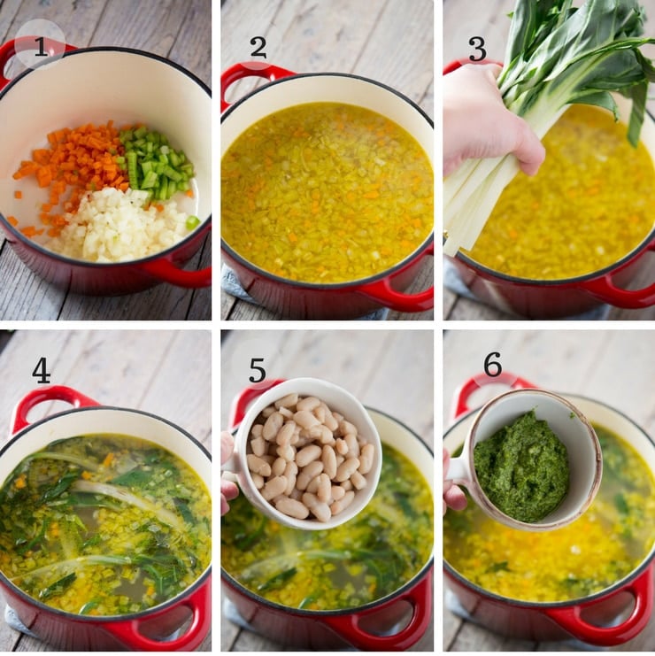 step by step photos for making a vibrant green soup with beans