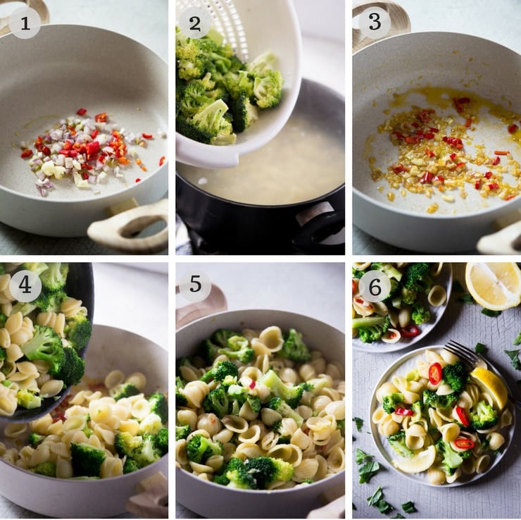 Step by step photos for making a healthy broccoli pasta