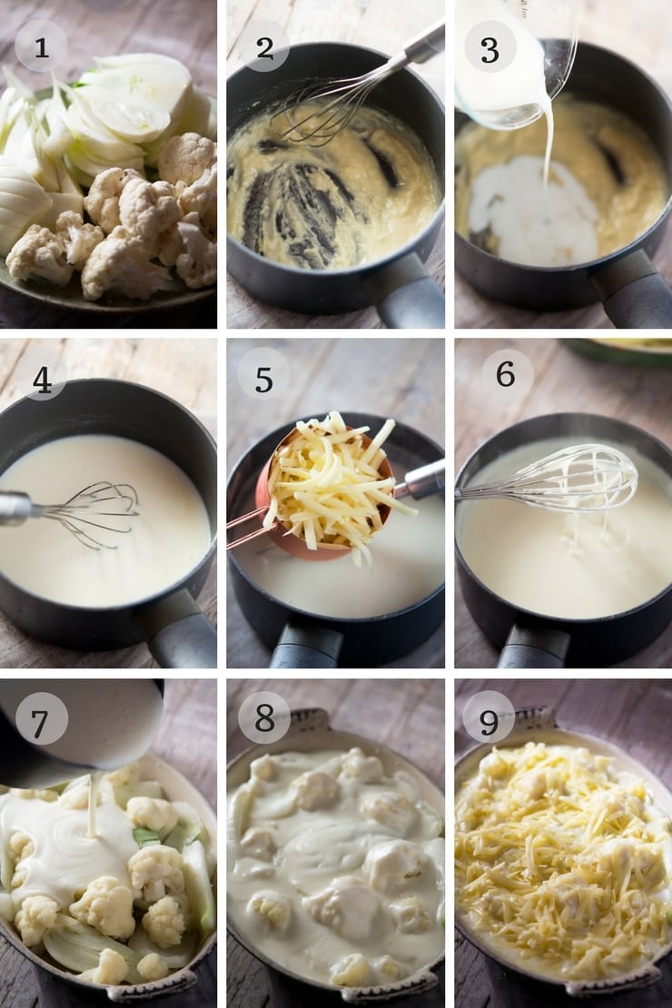step by step photos for making baked cauliflower cheese