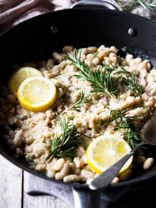 white bean mash in a large pan