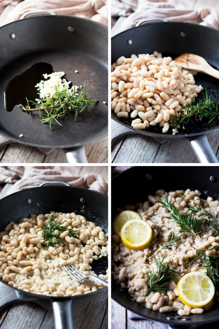 step by step photos of making cannellini bean mash with rosemary and lemon