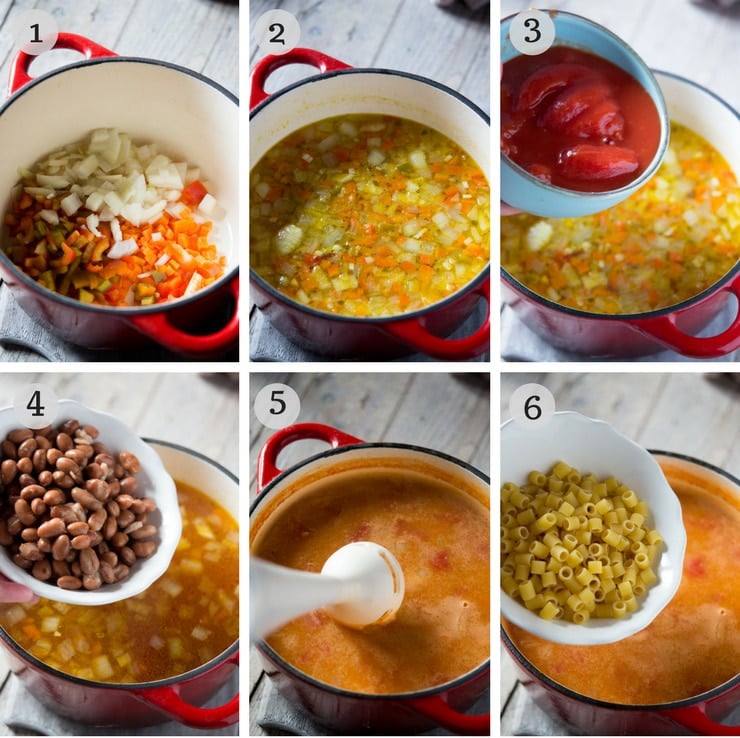 Step by step photos for making pasta fagioli soup