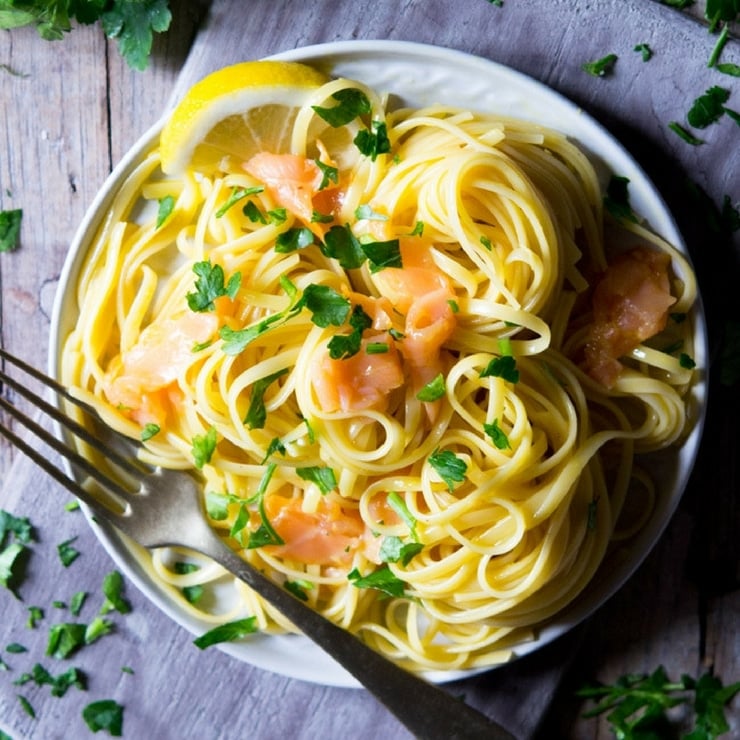 Smoked Salmon Pasta Carbonara - Inside The Rustic Kitchen