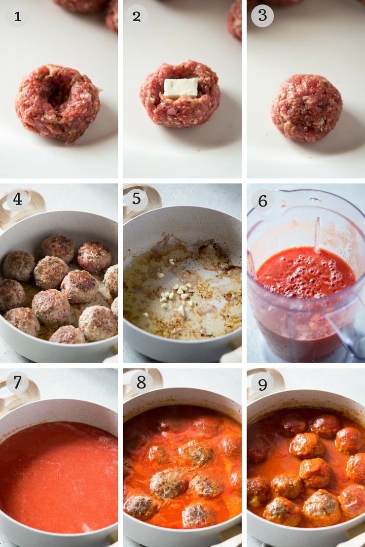 step by step photos for making mozzarella stuffed meatballs