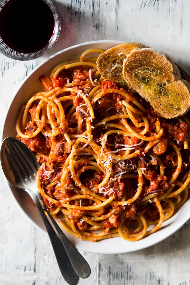 Pasta Amatriciana - Bucatini, Tomato And Guanciale - Inside The Rustic